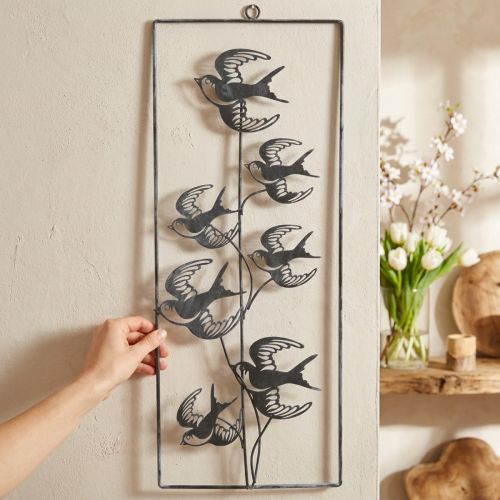 Decoração de metal para pendurar, andorinhas, decoração de parede Prata, branco lavado H47,5cm | Floristik24.pt
