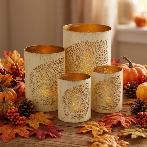 Lanterna de outono decoração de metal H20.5/15.5/10.5cm conjunto de 3 | Floristik24.pt