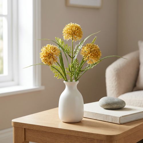 Flores artificiais Allium amarelo decoração cebola ornamental 34cm 3 peças em maço | Floristik24.pt
