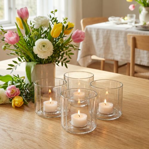 Lanterna de vidro porta-velas transparente Ø9,5cm Alt.9cm 6 unidades | Floristik24.pt