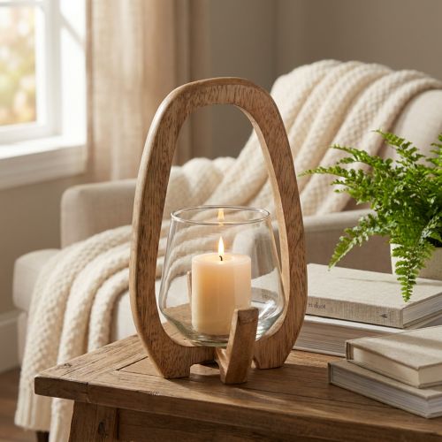 Lanterna de madeira lanterna de vidro decoração de sala Ø12cm Alt.20cm | Floristik24.pt