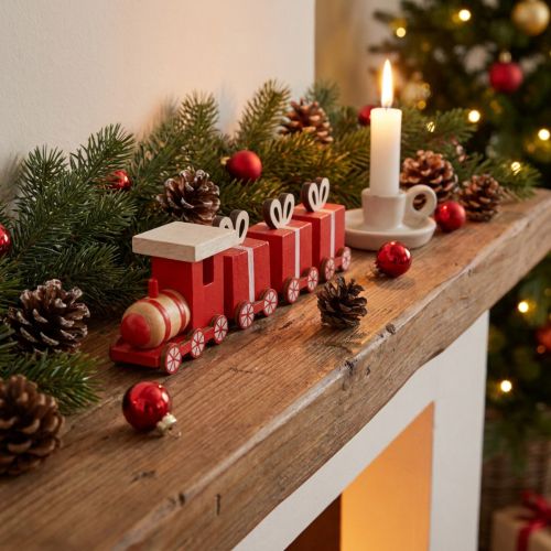 Trem de madeira com caixas de presente, vermelho e branco, conjunto de 2, 18x3x4,5 cm - Decoração de Natal | Floristik24.pt
