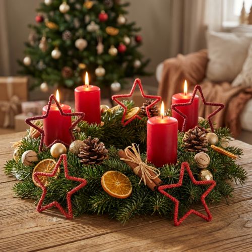 Estrelas para guirlanda do Advento decoração de Natal juta vermelha 15cm 8 un | Floristik24.pt