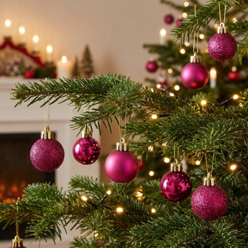Mini bolas de árvore de Natal rosa inquebráveis Ø3cm Alt.3,5cm 14 unid. | Floristik24.pt