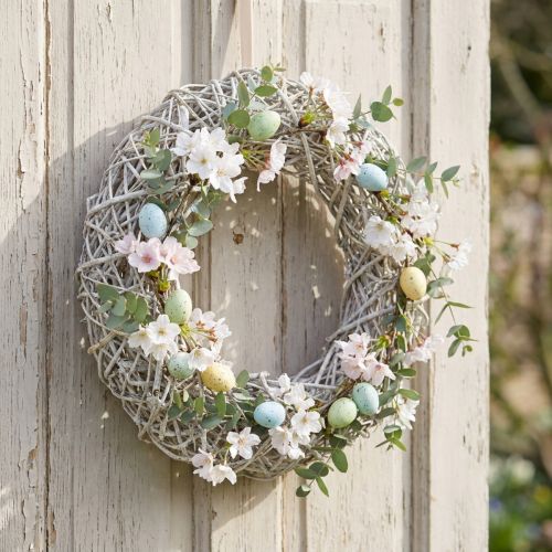 Guirlanda decorativa, madeira, rattan, branco natural, Ø40cm, A9,5cm | Floristik24.pt