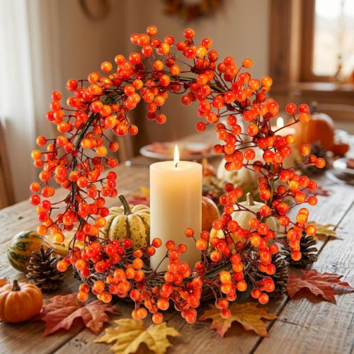 Coroa decorativa de frutos silvestres, vermelhos e laranjas, artificiais, Ø30cm | Floristik24.pt