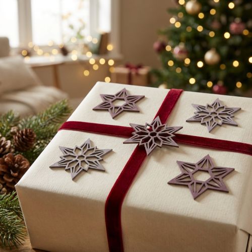 Itens Estrelas decorativas estrelas de madeira roxas flocos de neve autoadesivos 4cm mix 36 un