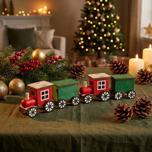 Trem de Natal decoração ferroviária locomotiva de madeira Alt.7,5cm 4 peças | Floristik24.pt