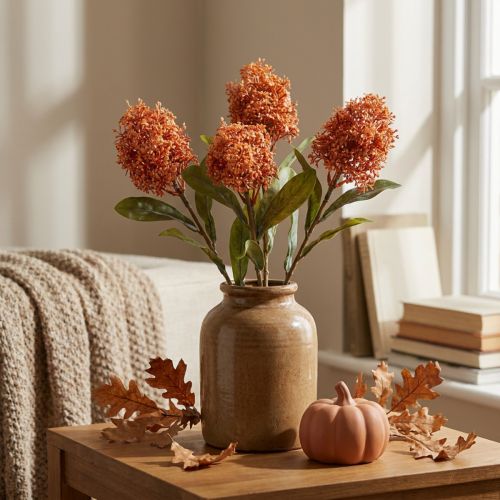 Flores Artificiais Skimmie Laranja Skimmia Japonica com Aparência Seca 59cm 3 peças | Floristik24.pt