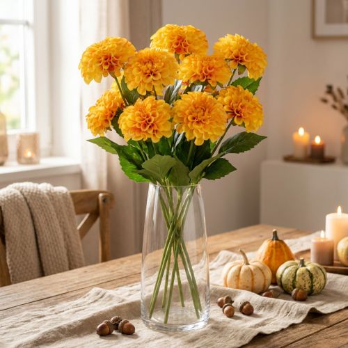 Flores artificiais dálias decorativas artificiais amarelo laranja 50cm | Floristik24.pt