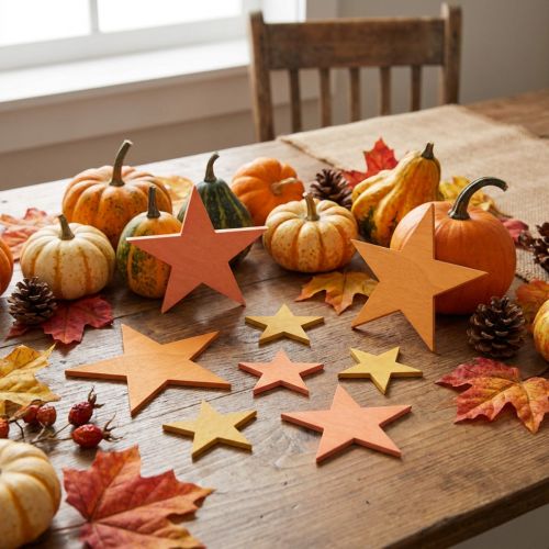Decoração Scatter estrelas madeira laranja 3 cores Ø3,5/5,5/7cm 48 peças | Floristik24.pt