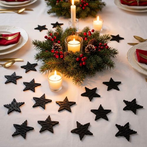 Decoração dispersa estrelas pretas madeira de Natal Ø4cm 72 unidades | Floristik24.pt