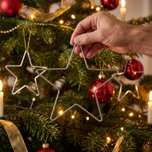 Enfeites de Natal, estrelas para pendurar, prateadas, 20 cm, metal, conjunto de 6, enfeites para árvore de Natal | Floristik24.pt