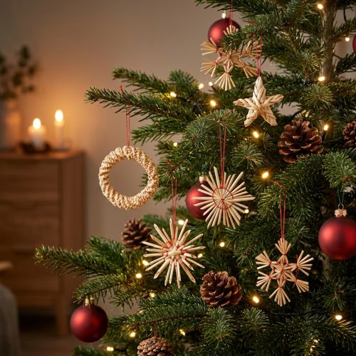 Estrelas de palha decorações para árvores de Natal palha vermelho natural Ø4-6cm 17 unidades | Floristik24.pt