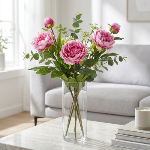 Peônias Flores Artificiais de Haste Longa Rosa 70cm 3 unidades | Floristik24.pt