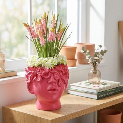 Cabeça de planta Busto de poliresina Plantador Rosa 13,5×13×14cm | Floristik24.pt