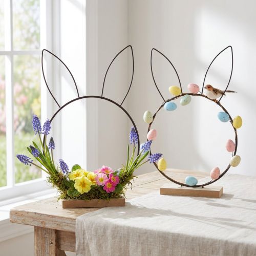 Anel de decoração de coelho Metal Madeira Natural Preto Ø20cm 2 unidades | Floristik24.pt