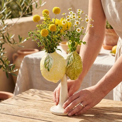 Vaso de cerâmica com decoração de limão, decoração de mesa mediterrânea H22cm | Floristik24.pt
