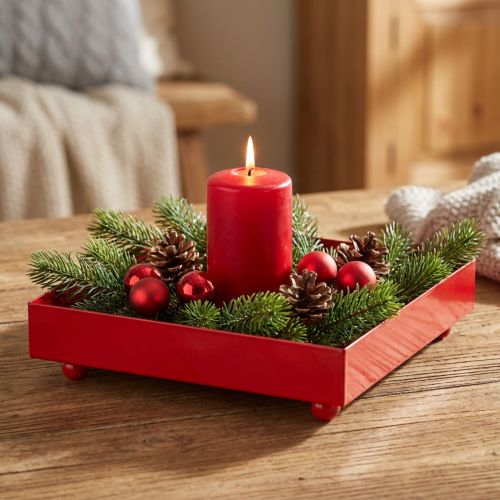 Itens Bandeja decorativa quadrada vermelha de metal 15×15cm 2 unidades