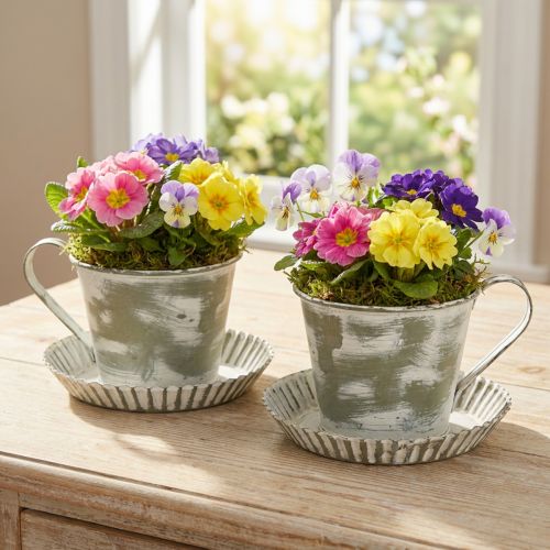 Copo decorativo metal branco lavado antigo Ø9cm H8cm 2 unidades | Floristik24.pt