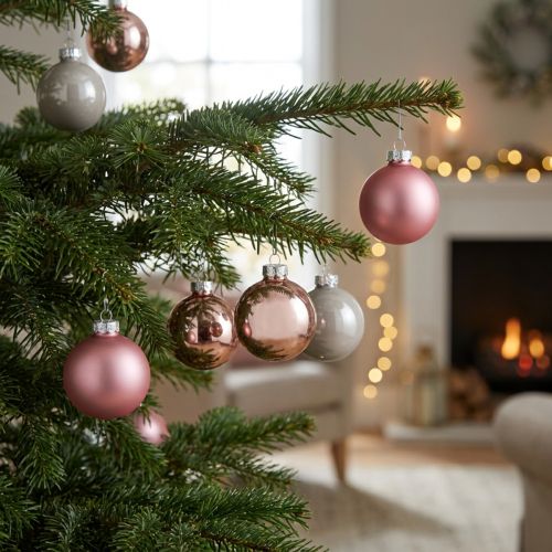 Itens Enfeites de Natal de vidro, rosa e cinza, Ø50mm, 24 peças