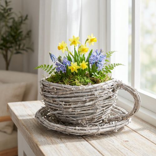 Xícara de chá feita de material natural com charme rústico para decoração exclusiva de interiores, 13 cm. | Floristik24.pt