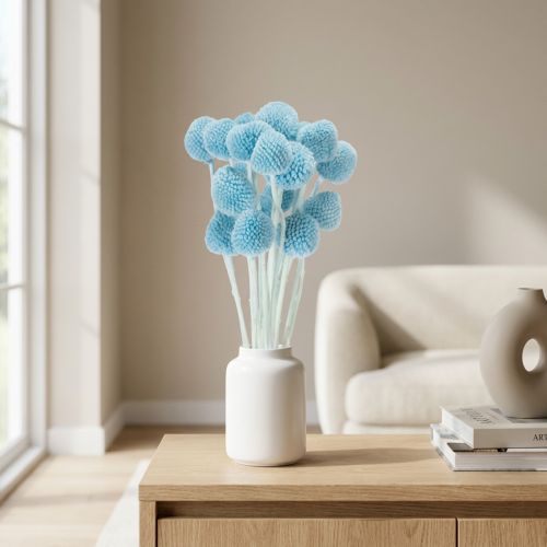 Itens Arranjo de flores secas de Craspedia para vaso, estilo minimalista, decoração de verão duradoura, 55cm, 20 peças.