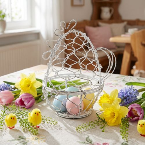 Cesto de arame em forma de galinha para ovos de Páscoa. Um charme a mais na decoração de Páscoa. 14 cm | Floristik24.pt