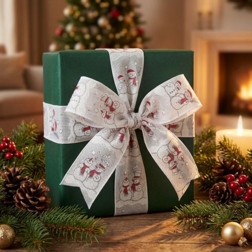 Itens Fita para presente Boneco de neve de Natal Inverno Vermelho Branco 40mm 15m