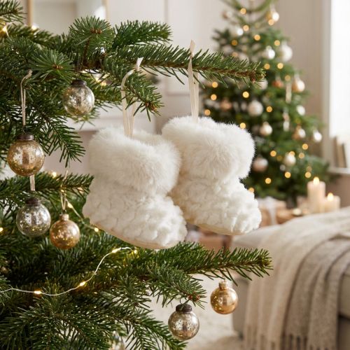 Botas com botas de pele decoração de árvore de Natal brancas 7cm 2 unidades | Floristik24.pt