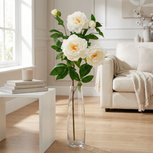 Flor de seda peônia artificial creme branco 135cm | Floristik24.pt