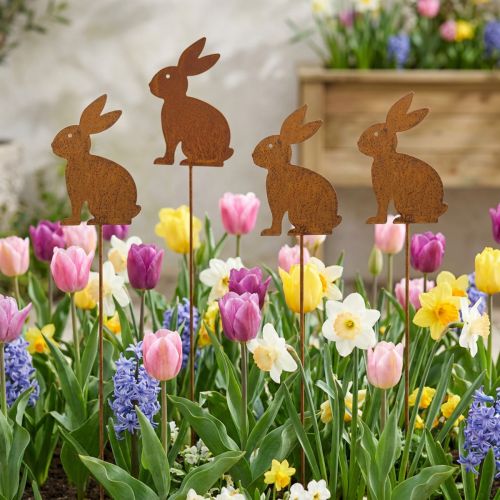 Estaca de jardim, coelho enferrujado, decoração de jardim, decoração de Páscoa, 11cm x 15cm, 4 peças | Floristik24.pt