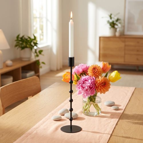 Castiçal em bastão castiçal de metal preto Alt.30cm | Floristik24.pt