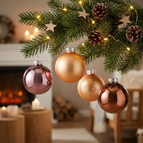 Bolas para árvore de Natal em vidro damasco rosa Ø6cm 24 unidades | Floristik24.pt