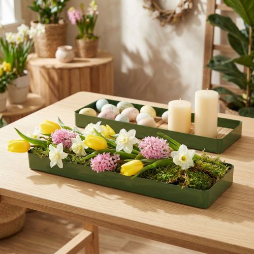 Bandeja decorativa, metal e madeira, verde, 35,5×11×3cm, 2 peças | Floristik24.pt