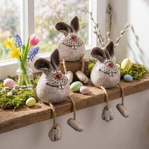 Banqueta decorativa de cerâmica com borda de coelho 6,5×7×9,5cm 3 un | Floristik24.pt