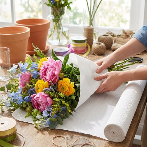 Papel crepom para florista, branco, 50 x 250 cm, 5 peças | Floristik24.pt
