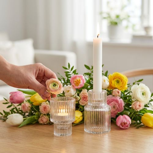 Castiçal em bastão porta-vela de vidro Ø5cm Alt.8cm 4 un | Floristik24.pt