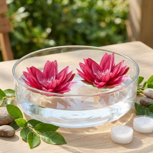 Decoração de mesa artificial de lírio d'água flutuante fúcsia Ø15cm 2 peças | Floristik24.pt