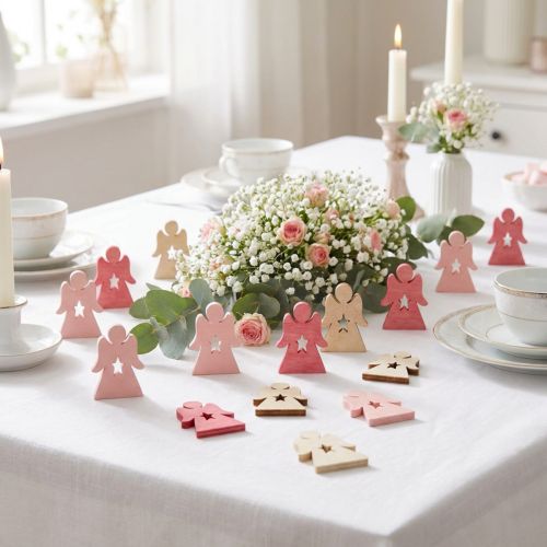 Anjo de madeira para espalhar rosa, rosa, branco 4 cm 72 unidades | Floristik24.pt