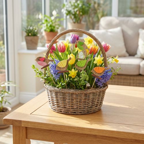 Pássaros de decoração de primavera com palito de madeira sortido Alt.10,5cm 12 unid. | Floristik24.pt