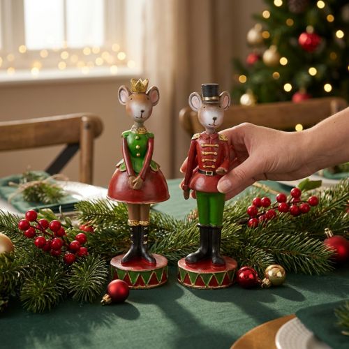 Figuras de decoração de rato de Natal 14,5 cm vermelho-verde 2 peças | Floristik24.pt