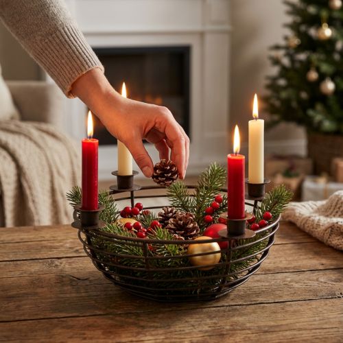 Castiçal para 4 velas tigela decorativa metal marrom Ø14cm | Floristik24.pt