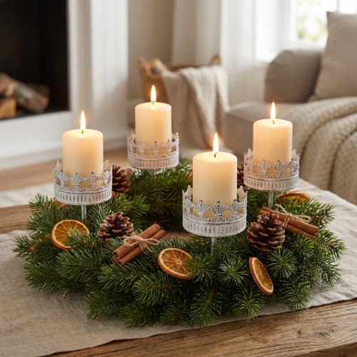 Porta-velas branco antigo Ø7cm H12cm 4 unidades | Floristik24.pt