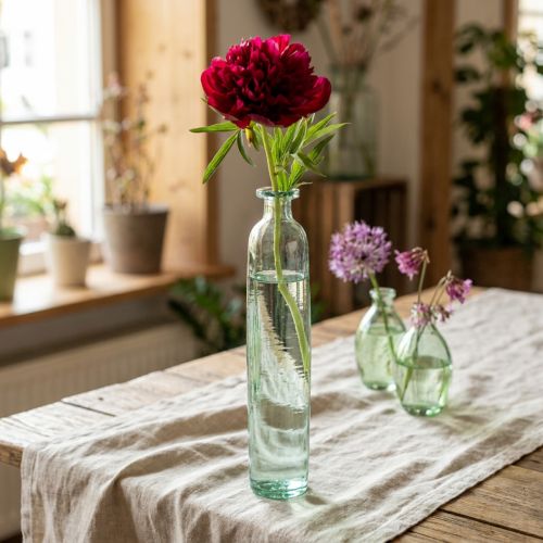 Vaso decorativo em formato de garrafa, de vidro, transparente/verde, estilo retrô, Ø6,5cm, A30cm | Floristik24.pt