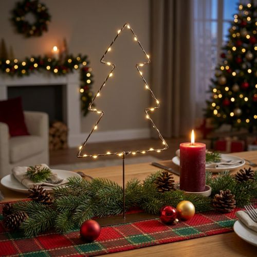 Árvore de Natal LED, alimentada por bateria, decoração de mesa para interiores, 47 cm | Floristik24.pt