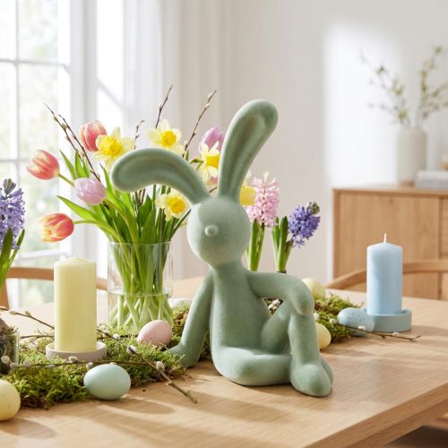Estatueta decorativa de coelho, figura fofa para um ambiente primaveril em qualquer cômodo, 38 cm | Floristik24.pt