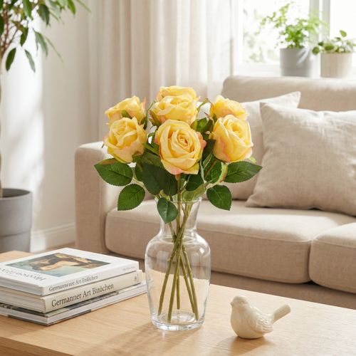 Arranjo floral de buquê de rosas para decoração elegante da sala de estar, 44cm, 6 peças. | Floristik24.pt
