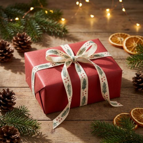 Itens Fita de presente de Natal com fita de ondulação sustentável verde abeto 10mm 100m