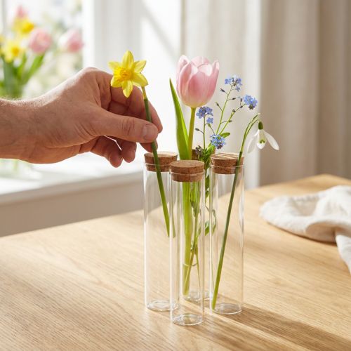 Vaso decorativo tubo de ensaio com tampa de cortiça Ø4cm Alt.18cm 6 un | Floristik24.pt